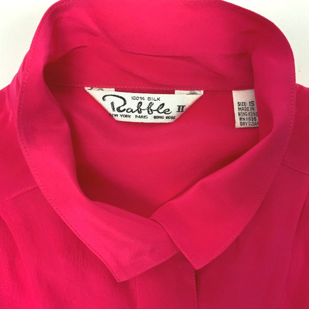 Rabble II 100% Silk Puff Long Sleeve Button Up Blouse Fuchsia/Hot Pink Medium - Picture 11 of 16